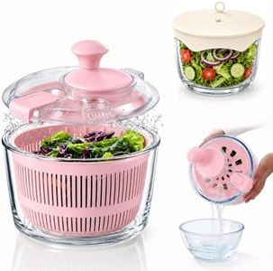 LYTYCJD Glass Salad Spinner 3.2 Qt, Small Salad Spinner, Glass Bowl, Pink