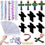 Frienda 100 Pcs Religious DIY Crafts Kits, Bible Verse Slap Bracelet Cross Scratch Ornaments Jesus Blank Slap Bands Rainbow Craft Bookmark for Kid Christian Gift Sunday School Classroom Decor Supplies