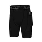 Runhit Youth Boys' Compression Shorts,Boys Performance Athletic Base Layers Underwear Sports Shorts Side Pocket Black S