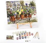 Ledgebay DIY Paint by Numbers Kit for Adults Framed Canvas Beginner to Advanced Paint by Numbers Kit, Kits Include Acrylic Paint Set, Brushes & Tabletop Easel (Ritas Pansies 12" x 16" Framed)