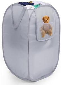 Sturdy Collapsible Laundry Baskets with Side Pocket, Pop Up Laundry Hamper Lightweight, Foldable Thick Fabric Clothes Basket with Reinforced Handles for Bedrooms, Dorm, Bathrooms, Travel Grey