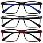 Opulize Ink 3 Pack Reading Glasses Large Black Grey Red Mens Womens Spring Hinges RRR4-17Z +2.50