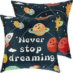 2 Pieces Moon Star Planet Pillow Cover Never Stop Dreaming Cushion Cover Solar System Outer Space Pillow Case Novelty Gift for Living Room Bedroom Sofa Chair, 45 by 45 cm