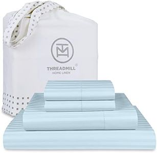 Threadmill 100% Cotton Sheets for Cal King Size Bed - 600 Thread Count Cal King Bed Sheets Set with 16” Deep Pocket - Damask Stripe Sateen Weave 4-Piece Bedding Set with Cooling Effect, Blue