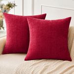 MIULEE Pack of 2 Christmas Red Couch Throw Pillow Covers 20x20 Inch Soft Chenille Pillow Covers for Sofa Living Room Solid Dyed Pillow Cases