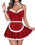 Xivir Women Maid Costume Outfits Sexy Roleplay Lingerie Sleepwear Dress with Choker Honeymoon/Velantine's Day/Aniversery/Christmas(Free Size, Maroon)