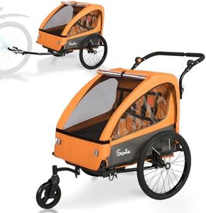 Sepnine 2-in-1 Kids Bike Trailer and Stroller with Suspension – Bike Trailer for 1 to 2 Children, Jogging Function, Foldable, 5-Point Harness, Spacious Storage, with Bug Screen and Weather Shield