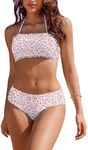 AI'MAGE Bikini Set for Women Two Piece Swimsuits 2024 Floral Bathing Suit Bandeau Swimswear with Removable Shoulder Straps, Pink Floral, XL