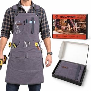 Amento Woodworking Apron for Men, Shop Bib Work Apron with 11 Tool Pockets