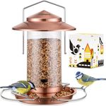 iBorn Bird Feeders for Outdoors Hanging,Metal Bird Feeders for Cardinal for Wild Birds Outside Hanging Chew Proof, 1.5LB Seed Capacity with 3 Perchs,Brushed Copper (Seed is not Included)