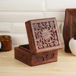 Ajuny Handcrafted Wooden Indian Carving Box Jewelry Storage Holder Trinket Keepsake Earrings Watch Ring Box Perfect Best Gifts 4x4 Inch