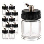 Set of 10 Glass 3/4 Ounce (22cc) Airbrush Bottles (Jars) with 60° Angle Adapter Lid Assembly (Used on Single-Action Airbrushes)