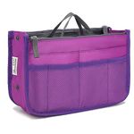 YUEMING Handbag Organiser, Ladies Travel Insert Organiser Tidy Bag Purse Pouch Zipper Closure Tote 13 Pocket Organiser Diaper Bag Cosmetic Travel Bag Liner Pouch with Handle, Purple