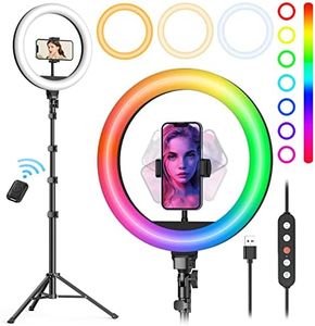 Weilisi 10" Selfie Ring Light with Tripod Stand, 72'' Tall & Phone Holder, 38 Color Modes, Stepless Dimmable/Speed LED Ring Light for iPhone & Android,YouTube, Makeup,TIK Tok