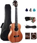 Caramel CB402 Baritone Electric Ukulele All Solid Mahogany Wood 30'' Professional Wood Ukelele Instrument Kit Small Hawaiian Guitar Beginner ukalalee Starter Pack Bundle Gig bag, Strap, String Set