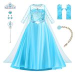 AOOWU Costume, Princess Dress with Crown Tiara and Wand Princess Accessories, Deluxe Snow Queen Fancy Dress for Girls, Princess Dress Up for Birthday Party Halloween Cosplay