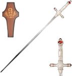 COSWOR 31.5" Stainless Steel Goblins Sword with White Ruby Handle for Gift, Cosplay, Collection