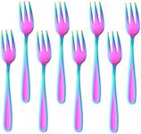 Buyer Star Appetizers Desert Forks, 18/10 Stainless Steel 3-tine Cocktail Mini Salad Fruit Fork Sets of 8, 5.5 Inch