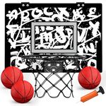 HYES Mini Basketball Hoop Indoor, Over The Door Basketball Hoop with Ball Stand/3 Balls/Pump, Basketball Toy Gifts for Kids Boys Girls Teens Adults, Suit for Bedroom/Office/Outdoor/Pool, Black