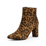 DREAM PAIRS Women's Pointed Toe Ankle Boots Chunky Heel Short Booties for Ladies,Size 7,Leopard,SIANNA-1