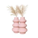 TheKraftLane Ceramic 'Baby Pink Triple Ring' Vase 8 Inch - Set of 2 | Decorative Triple Ring Vase for Dried Flowers and Pampas Grass | Vases for Home Decor, Living Room, Office Decor Ideas