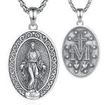 Vito 925 Sterling Silver Virgin Mary Necklace for Women, Our Lady of Guadalupe Pendant Mother Mary Miraculous Medal Blessed Mother Protection Jewelry Gift for Mom Wife, 22"