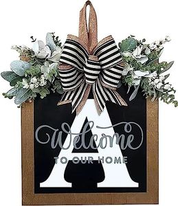 2024 New Surname All Year Round Front Door Garland Front Porch Decorated with 26 Letters Welcome Sign with Eucalyptus Garland and Bow Spring Wreath Front Door Outside Hanger Wreath