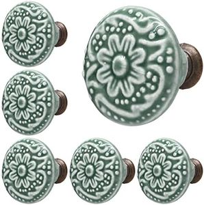 Piutouyar Green Ceramic knobs, Kitchen Cabinet Knobs, Retro Dresser Knobs, Drawer Knobs, Furniture Decorative Knobs and Pulls for Drawer, Dressers, Cupboard, Closet, 34mm / 1.3Inch Diameter(10Pcs)