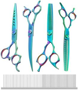 Fenice Totem Dog Grooming Scissors: 5 in 1 Pet Shears Set Made Of Japanese 440C Advanced Stainless Steel Trimming Dogs Cats and Other Pets Green