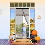 Magnetic Screen Door Closure, 290 x 280 cm Mesh Screen Doors with Magnets & Bottom Weight bar, Retractable and Sliding Screen Door Replacement【Black】