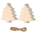 10 Pieces Christmas Tree Wooden Bauble Hanging Ornaments Natural Wooden Tree Shape Wooden Embellishments Round Wood Slices for Christmas Wedding Party Decoration, Tree