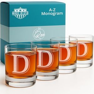 Monogrammed Gifts for Men - 4PC 11 Oz Custom Whiskey Glasses (D-Monogram) - Engraved Whiskey Glasses - Personalized Whiskey Glasses - Unique Bourbon Glasses - Personalized Glass Gifts for Dad