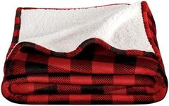 Bare Home Sherpa Fleece Blanket - Full/Queen Blanket - Blanket for Bed, Sofa, Couch, Camping and Travel - Warm & Lightweight - Fluffy & Soft - Reversible (Full/Queen, Buffalo Plaid - Red/Black)