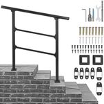 Handrails for Outdoor Steps, 3 Step Handrail Fit 2 or 3 Steps Outdoor Stair Railing, Black Wrought Iron Stair Handrail with Installation Kit, Metal Porch Railing