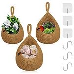 Set of 3 Hanging Fruit Basket, Boho Jute Hanging Basket for Kitchen, Handwoven Produce Vegetable Fruit Space Saver Storage Organiser, Potato and Onion Wall Mount, Bohemian Home Decor Planter