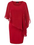 Hanna Nikole Wedding Guest Dress for Women Elegant Chiffon Midi Pencil Dress with Cape Red Medium