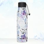 Borosil Hydra Aquasoul Flora 600 ml Stainless Steel Water Bottle | Double Wall Vacuum Insulated Flask, Leakproof, Wide Mouth with Strap | 12 Hours Hot & Cold | 1 Year Warranty