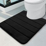 OLANLY Memory Foam Contour Toilet Bath Rug, U-Shaped Non Slip Absorbent Thick Soft Washable Bathroom Rugs, Floor Carpet Bath Mat for Bathroom Sink Toilet 20" x 24", Black