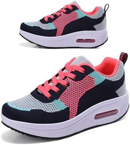 RUIDENG Walking Shoes Women Comfy | Women's Orthopedic Sneakers Daily Basis | 2 Inch Thick Rocker Bottom Grey Pink Size 6.5