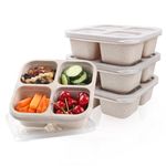 4 Pack Snack Containers, Reusable Bento Snack Box, 4 Compartments Meal Prep Lunch Containers for Kids Adults, Divided Food Storage Containers for School Work Travel (Beige)