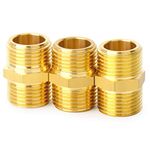 ChillWaves 3PCS Brass Pipe Fitting, Hex Nipple 3/4" NPT Male x 3/4" NPT Male Thread Adapter