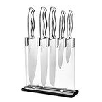 nuovva Kitchen Knife Set - Sharp Stainless Steel Kitchen Knives - 5 Pieces Durable Blades with Clear Acrylic Block - Knife Block Set