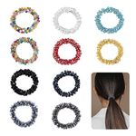 Nicime 10Pcs Crystal Rhinstone Hair Ties, Crystal Ponytail Holders Crystal Scrunchies Hair Accessories for Women Beaded Ponytail Holder