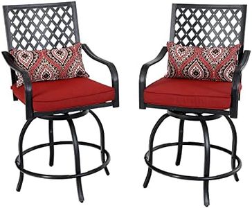 PHI VILLA Outdoor Swivel Bar Stools Set of 2, 27.5" Bar Height Patio Chairs with Red Seat Cushion, Extra Wide Bar Stools with Armrest & Back, Coating Old Craft (Pillow Included)