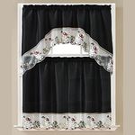 PREMIUS Lola 3-Piece Chef Embroidered Kitchen Curtain Set with Swag Valance, Black, 60x36 Inches