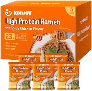 KONJOY High Protein Ramen Noodles - Hot Spicy Chicken Flavor, 23g Plant Based Protein, Low Fat & Non Fried, Non-GMO, Vegan Instant Noodles, 5 Pack