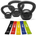 Yes4All Kettlebells Set 5 10 15 and Bands lbs Weight Cast Iron for Dumbbell Weights Exercises, Gym, Fitness, Full Body Workout Equipment Push up, Grip and Strength Training