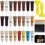 Wood Repair Kit Wood Filler Furniture Scratch Resin Repair Kit - Set of 50 with Brushes Plastic Scraper Any Color for Stains, Scratches, Tables, Desks, Wooden Floors, Carpenters, 24 Colors