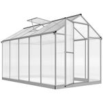 Outsunny 10' x 6' x 6.4' Polycarbonate Greenhouse, Aluminum Walk-in Green House Kit Garden, Plants Grow with Rain Gutter and Roof Vent, Silver