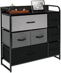 mDesign 30.9" High Steel Frame/Wood Top Storage Dresser Furniture Unit with 7 Removable Fabric Drawers - Large Bureau Organizer for Bedroom, Living Room, Closet - Gray/Multi-Color/Black